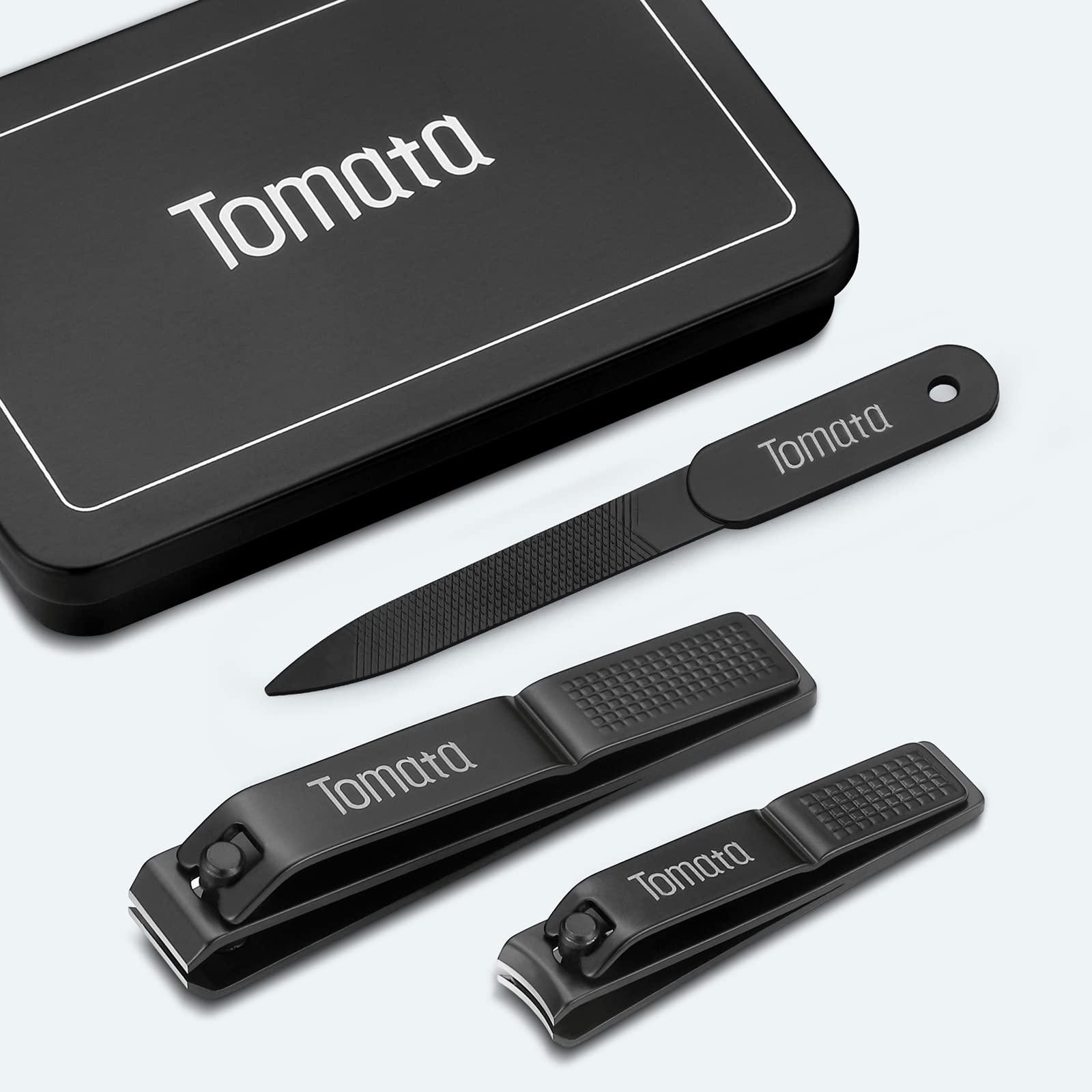 Tomata Tomata Nail Clippers Set for Thick Nails - Fingernail Clippers with File, Ultra Sharp Cutter for Ingrown Toenail Clippers (Black)