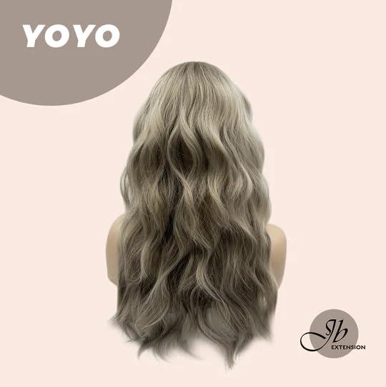 JBEXTENSION JBEXTENSION 23 Inch Gray Wavy Wig YOYO with Bangs Long Bodywave Wear and Go Glueless Party Cosplay Halloween Wigs for Women Natural Synthetic Wigs Daily Use (pelucas de cabello natural)