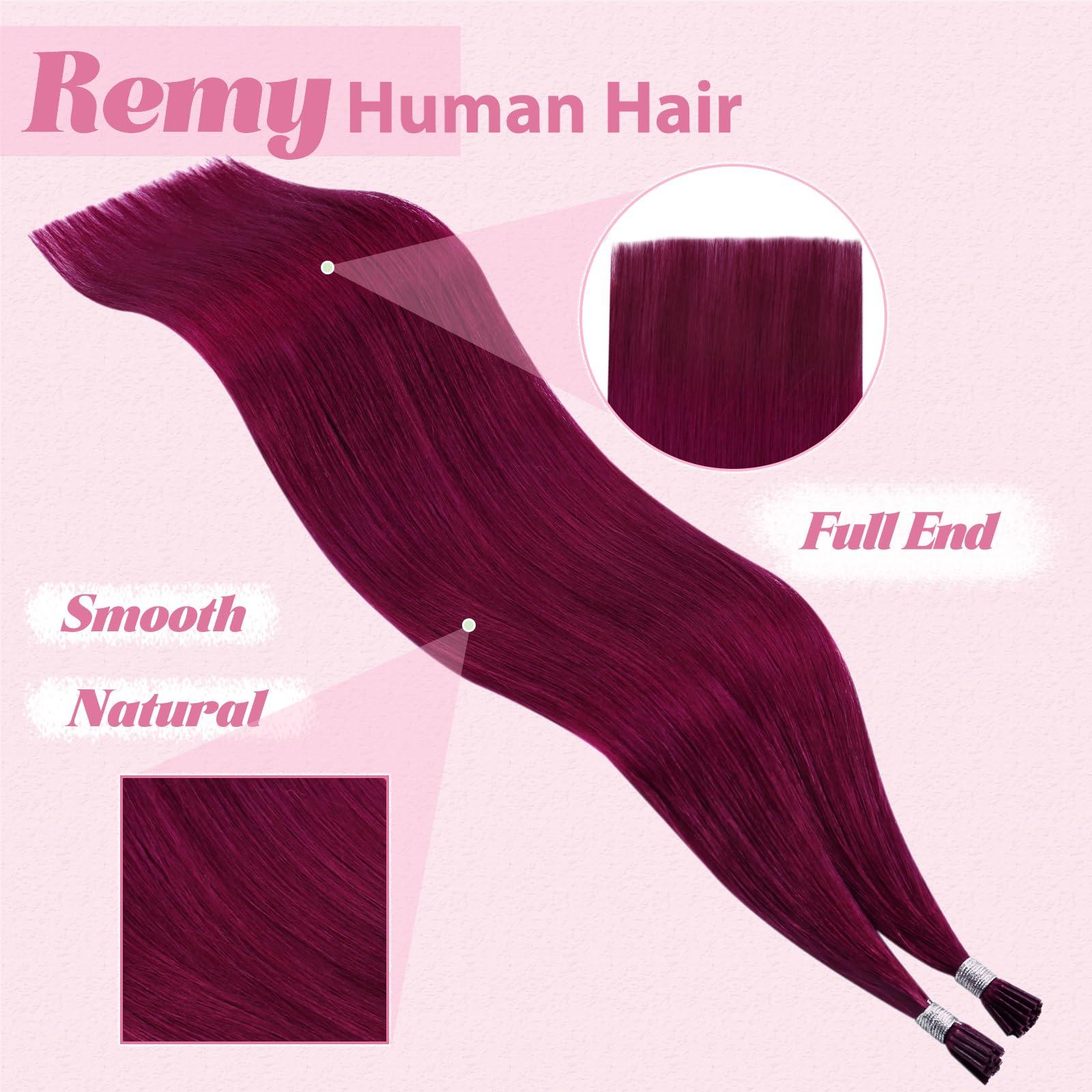 YoungSee YoungSee I Tip Hair Extensions Human Hair Magenta 25g Itip Human Hair Extensions Red Itips Hair Extensions Color for Party 20In Magenta Human Hair I Tip Extensions Invisible 25s Tip Hair Extensions