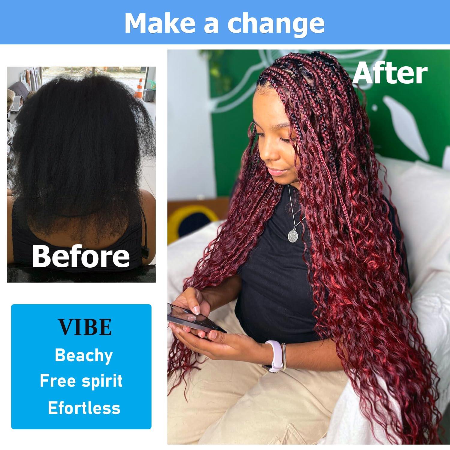 Hoscod Burgundy Human Braiding Hair 22 Inch Deep Wave Bulk Human Hair For Braiding Boho Braids 100g 99J Human Braiding Hair Water Wave Red Human Hair for Braiding Micro Braids Wet And Wavy Human Hair