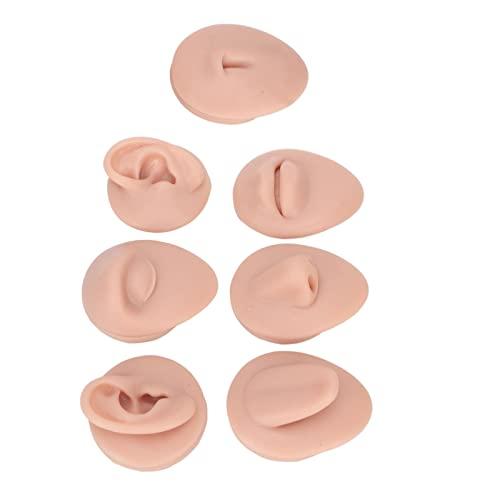Naroote Ear Piercing Kit Nose Tongue Model, 3D Flexible Simulation Ear Model Body Piercing Practice Model Silicone Nose Safety Pierce Tool for Novice (Medium Skin Color)