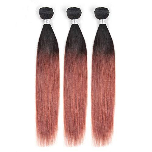Tony beauty hair Tony Beauty Hair Black to Dark Auburn Ombre Peruvian Human Hair Bundles with Closure Straight #1B/33 Copper Red Ombre 3 Bundles with 4x4 Lace Closure Ombre Reddish Brown Weave Wefts (14 14 14+14)