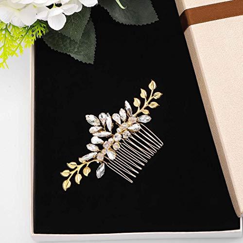 Barode Barode Bridal Wedding Hair Comb Gold Rhinestone Side Combs Crystal Bride Leaf Hair Accessories for Women and Girls