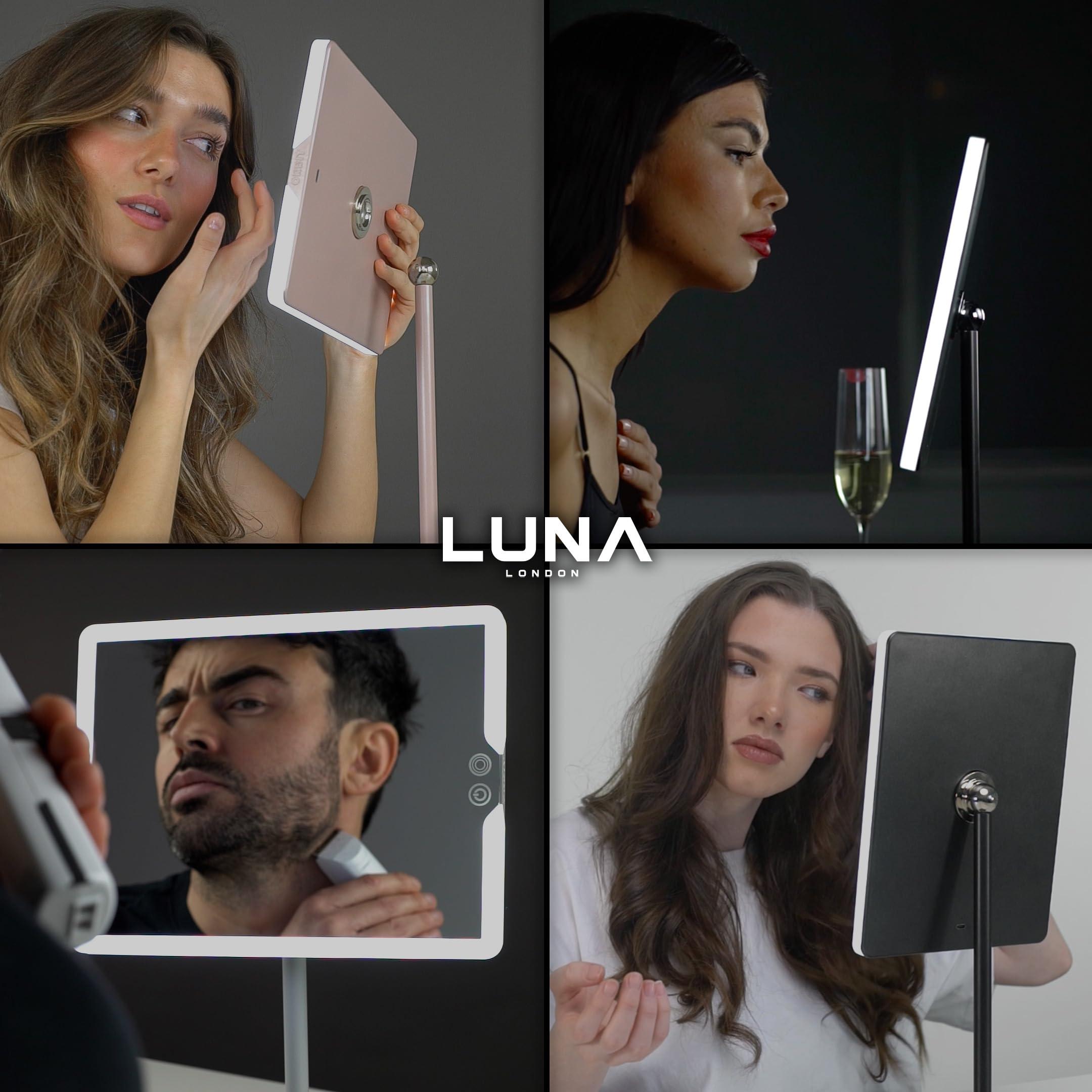 LUNA London LUNA London Orbit Mirror | Vanity Mirror with Lights, Makeup Mirror, LED Lighted Desk Mirror with Light for Tabletop 7X 1X Magnification Dimmable and Rechargeable | Chalk Grey