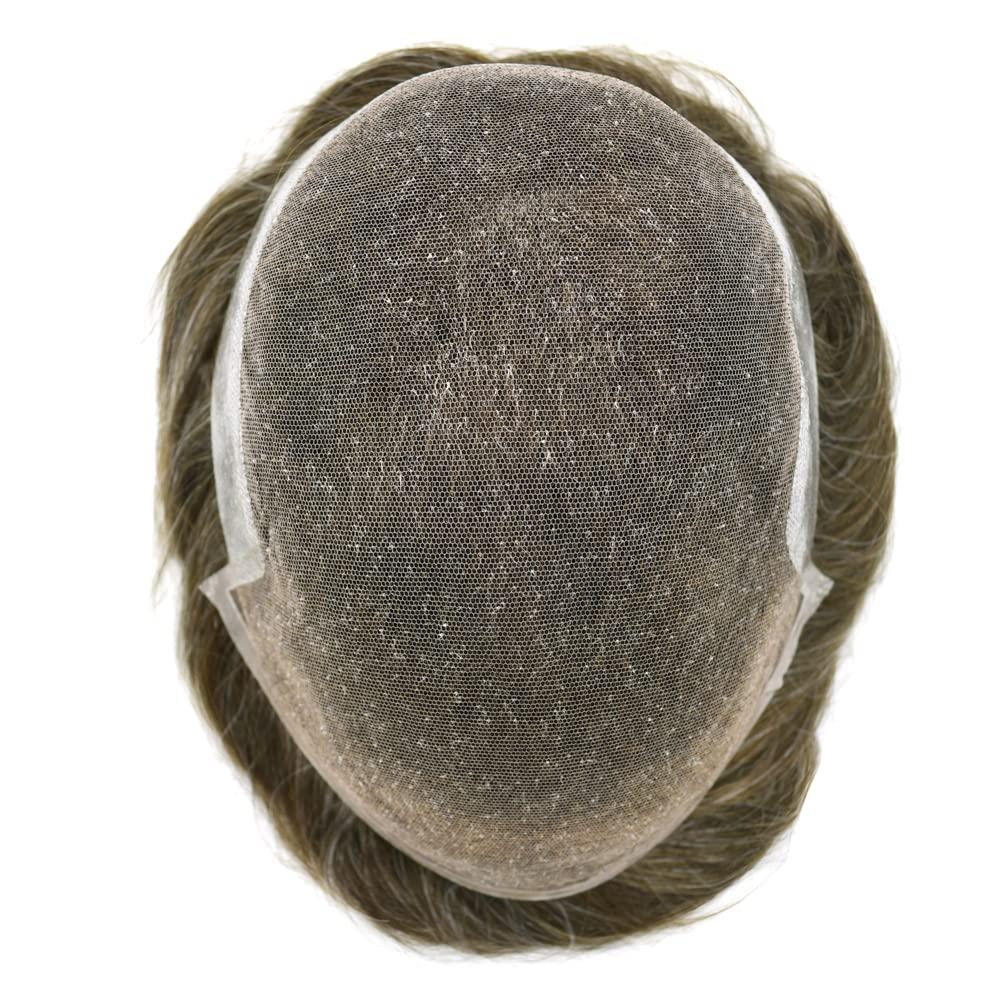 Generic Mens Toupee Hair System for Men Lace Front Toupee Hair Replacement Pieces Real Human Hair Mens Lace Hairpiece Bleached Knot Natural Hairline#1810 18# MEDIUM BLONDE+10% GRAY 100% density8x10