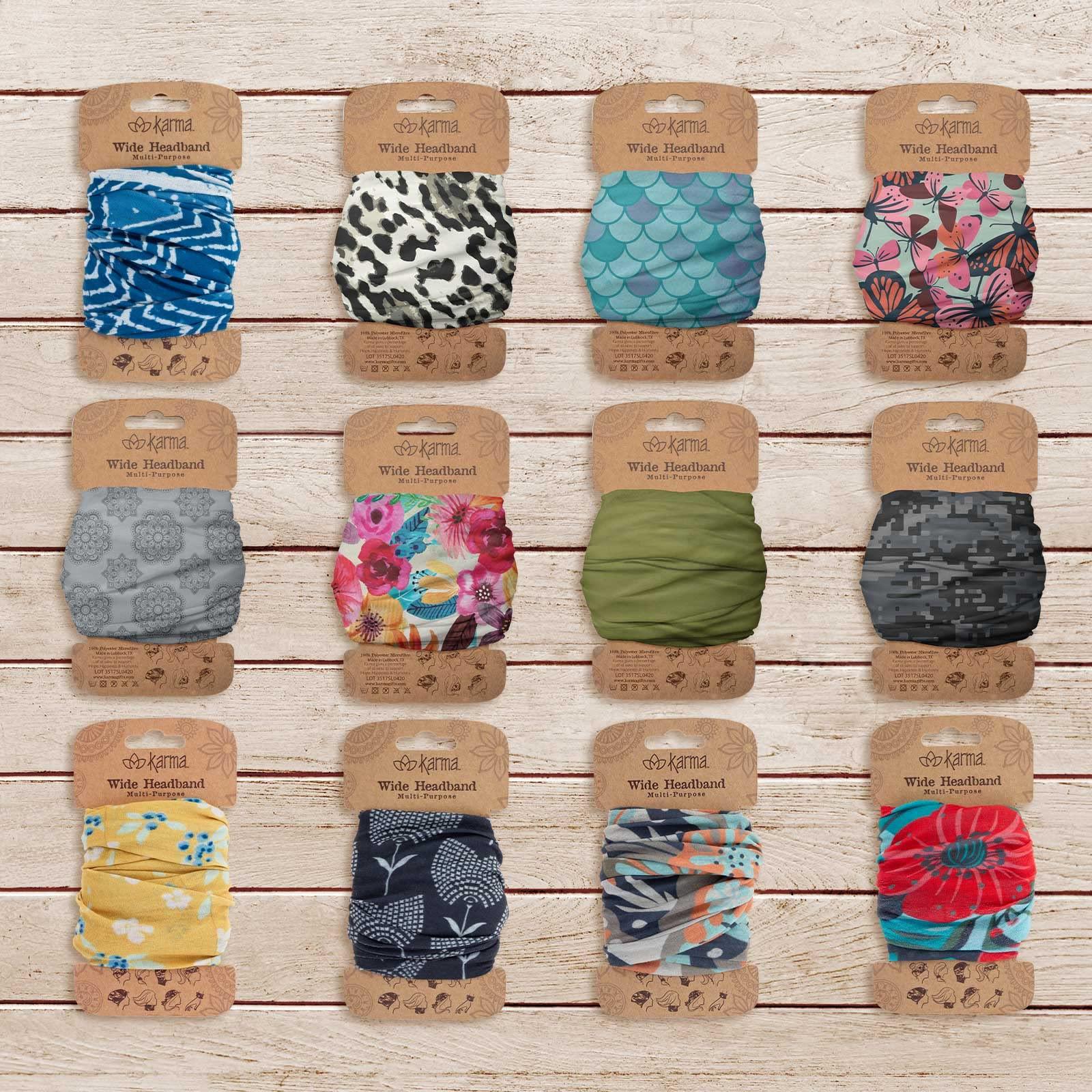 Karma Karma Denim Headband for Women - Wide - Fabric Headband and Stretchy Hair Scarf - Blue