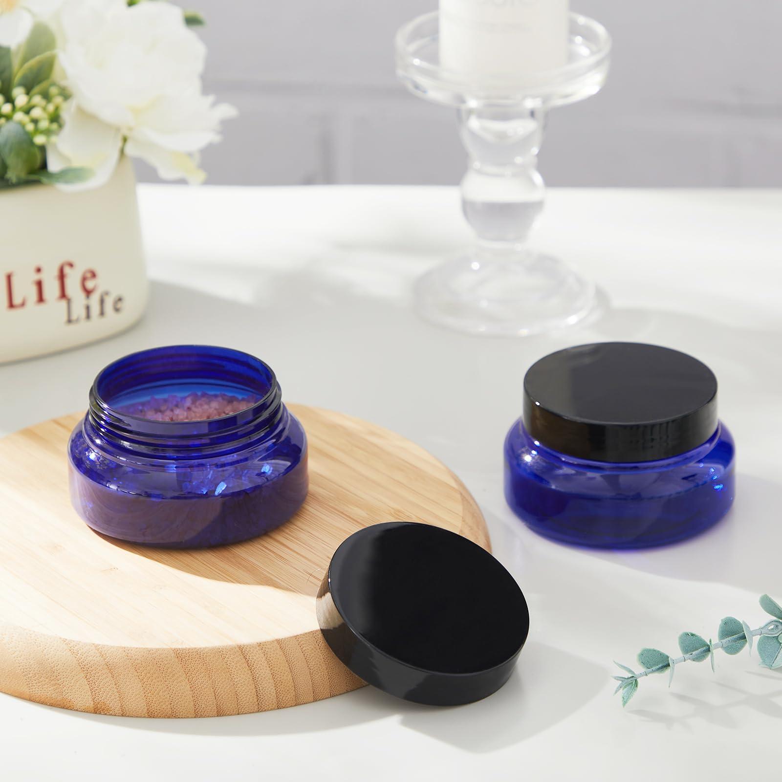 Tessco Tessco 24 Pack Plastic Jars with Lids Labels Empty Clear Plastic Jars Round Refillable Cosmetic Containers Body Butter Containers Bulk Sugar Scrub Bottle for Make Up(5 oz,Translucent Blue and Black)