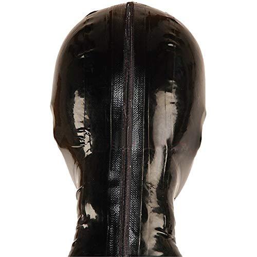 LatexFetish Black Latex Hood Back Zipper Open Face for Catsuit Rubber Mask Club Party Wear (Medium)