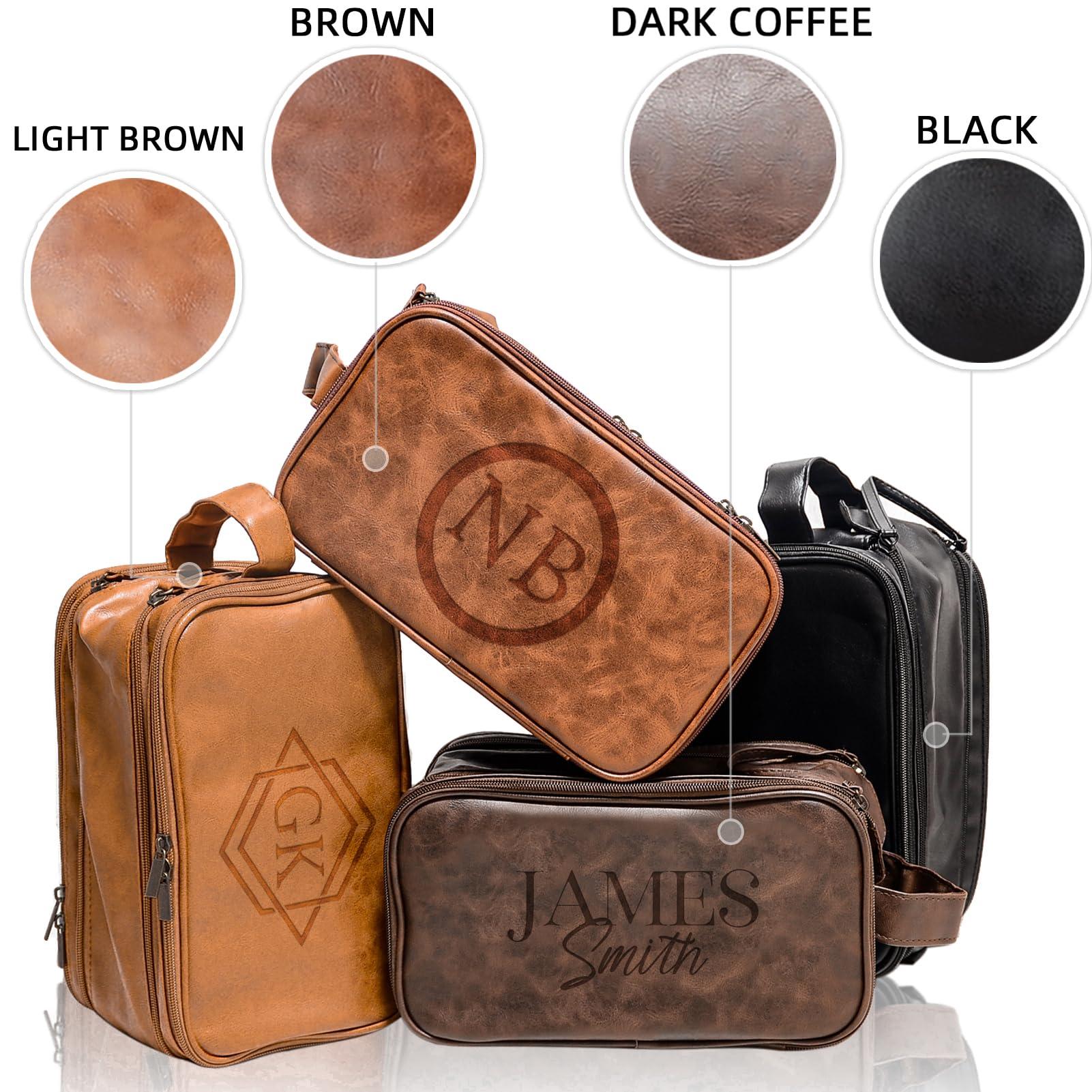 Xpanrous Xpanrous Personalized Toiletry Bag for Men, Customized Groomsmen PU Leather Travel Dopp Kit Shaving Bag, Handcrafted Gifts for Father\'s Day, Wedding, Birthday, Husband,Light Brown