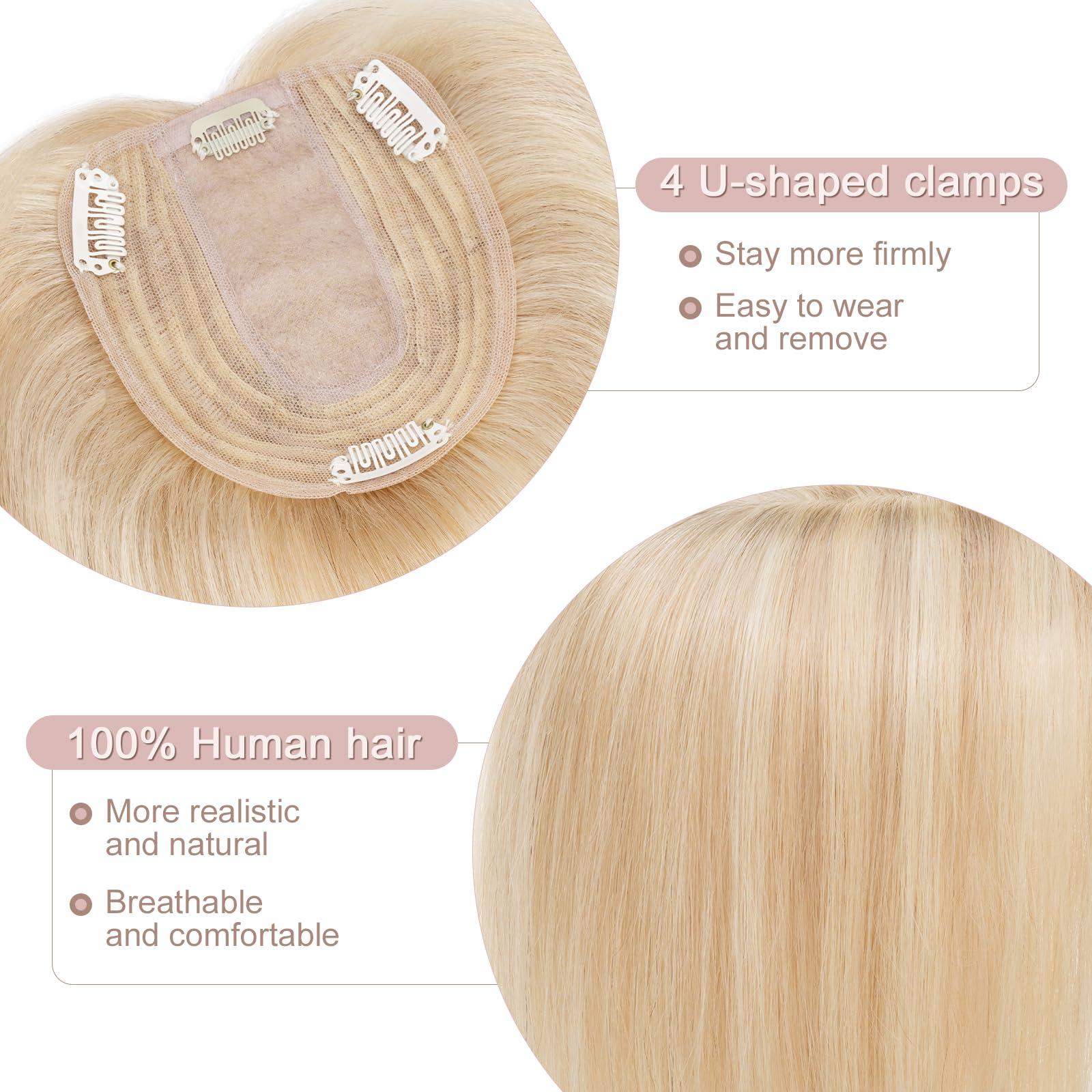 SEGO Pro SEGO Pro Hair Toppers for Women Real Human Hair with No Bangs Human Hair Toppers for Women Toppers Hair Pieces for Women Hair Toppers for Thin Hair #18P613 Camel Mixed Light Gold 8 Inch