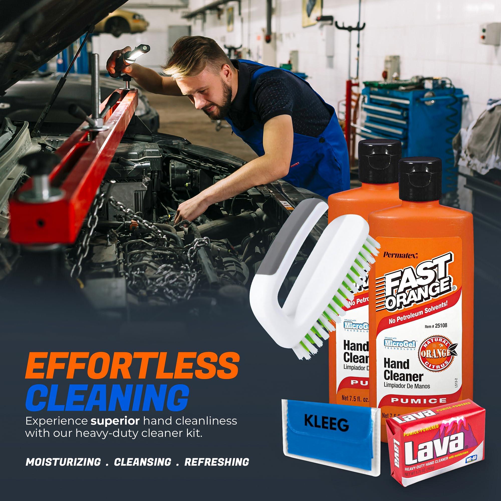 KLEEG KLEEG Fine Pumice Lotion Hand Cleaner | Lava Soap Pumice Heavy Duty Hand Cleaner | Soap Bar | Mechanic Hand Soap | Hand Cleaner and Nail Scrub Brush | Bundled Cleaning Packet