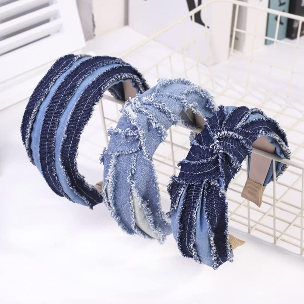 Xiaocao8 Xiaocao8 2/3 pcs Jean Denim Headbands for Women and Girls Knot Hair Bands Cloth Knotted Blue Headbands, Fashion Headwear for Women, Mujer Hair Accessories (3pcs)