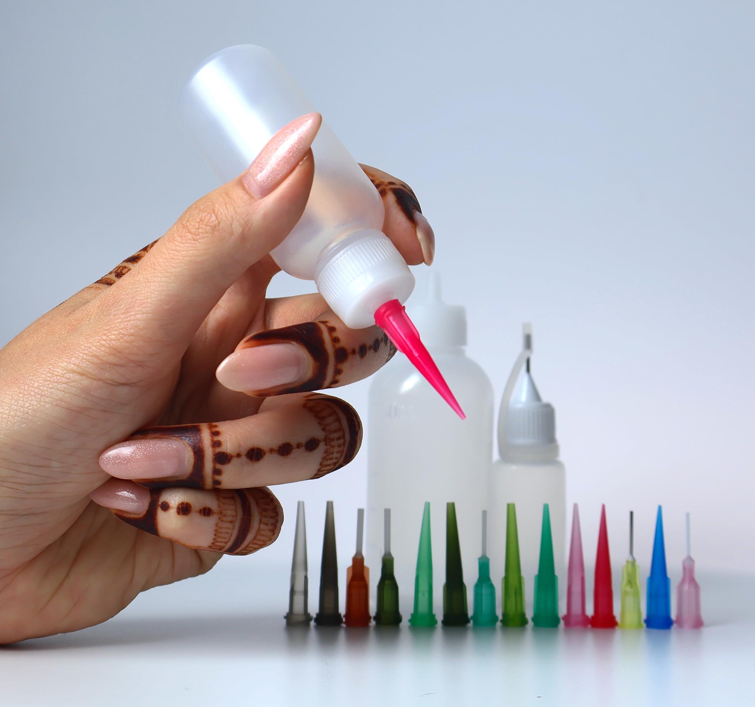 BEAUTYMEHNDI STORE Jagua Henna Bottles Cones Set for Temporary Tattoo (35 pcs In Set - 20 cones, 3 bottles, 12 pins) | Applicator Kit Empty Cones Caps Needle Tips for Beginners Mehendi