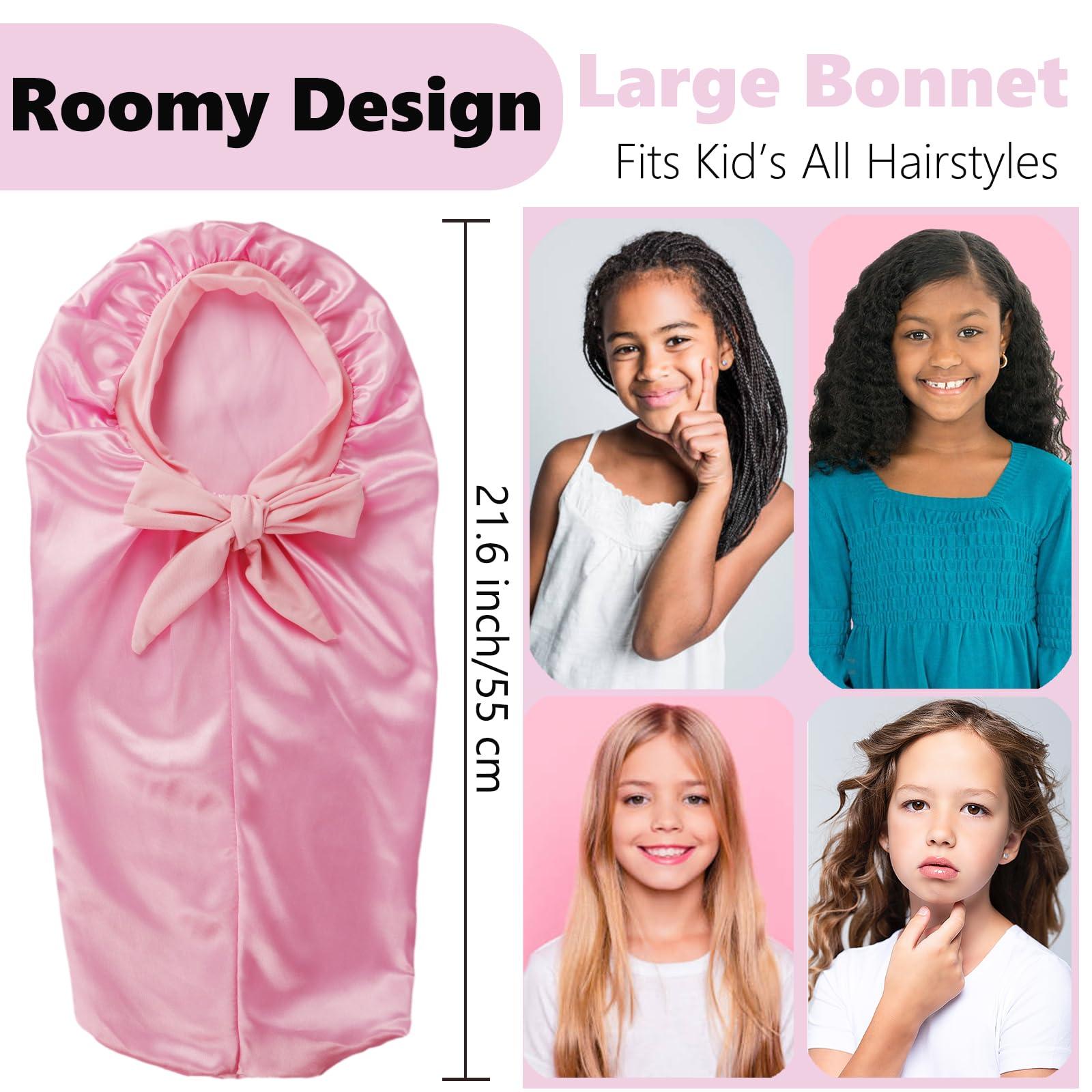 LBYLUS 2 Pcs Long Kids Bonnets for Girls,Silky Satin Bonnet for Sleeping Kids, Bonnet for Kids Braids,Long Hair