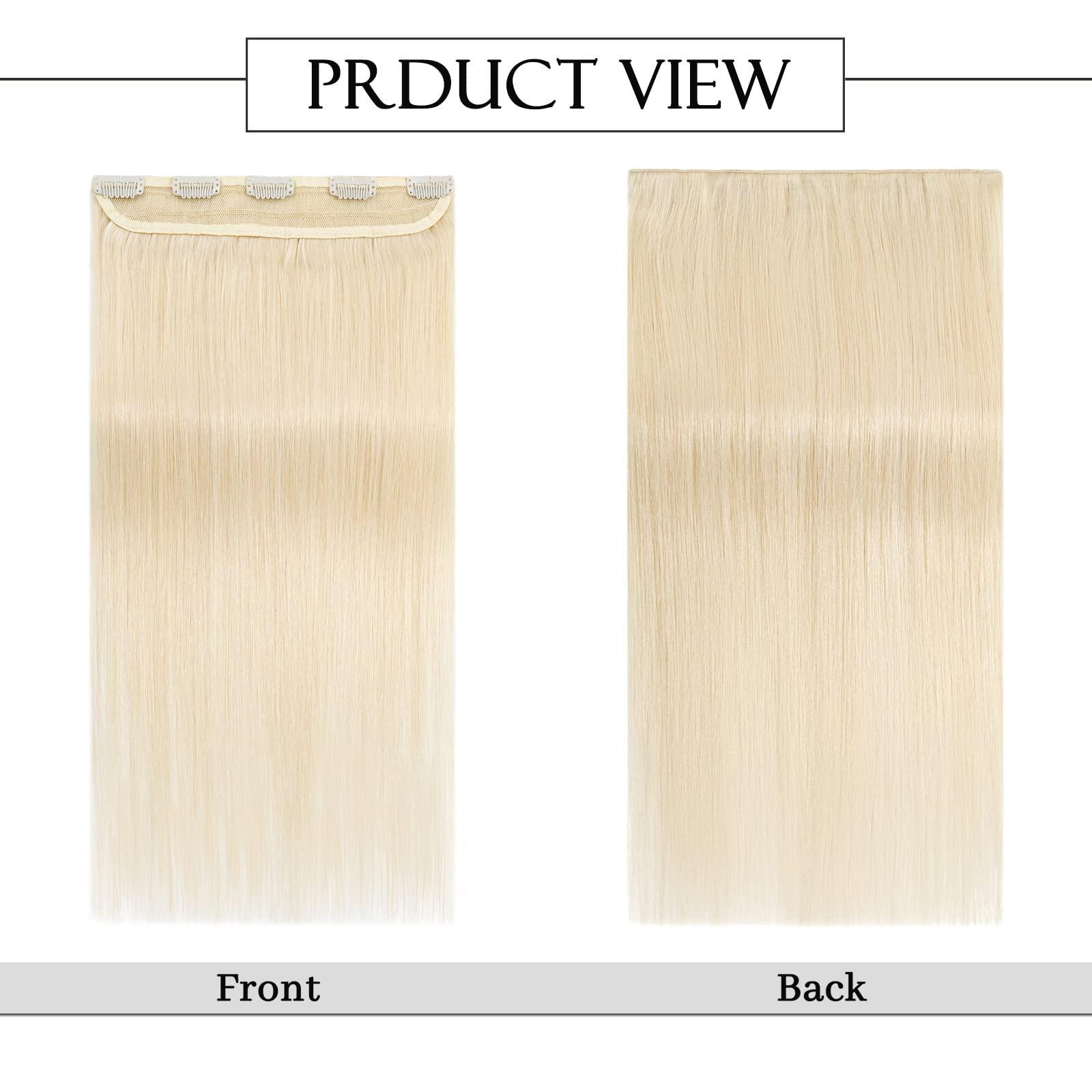 S-noilite S-noilite 1 Piece Clip in Human Hair Extensions 5 Clips 3/4 Full Head Clip on Remy Hair Extension For Women Lighter One-Piece Design Adding Hair Volume 16Inch 45g Platinum Blonde