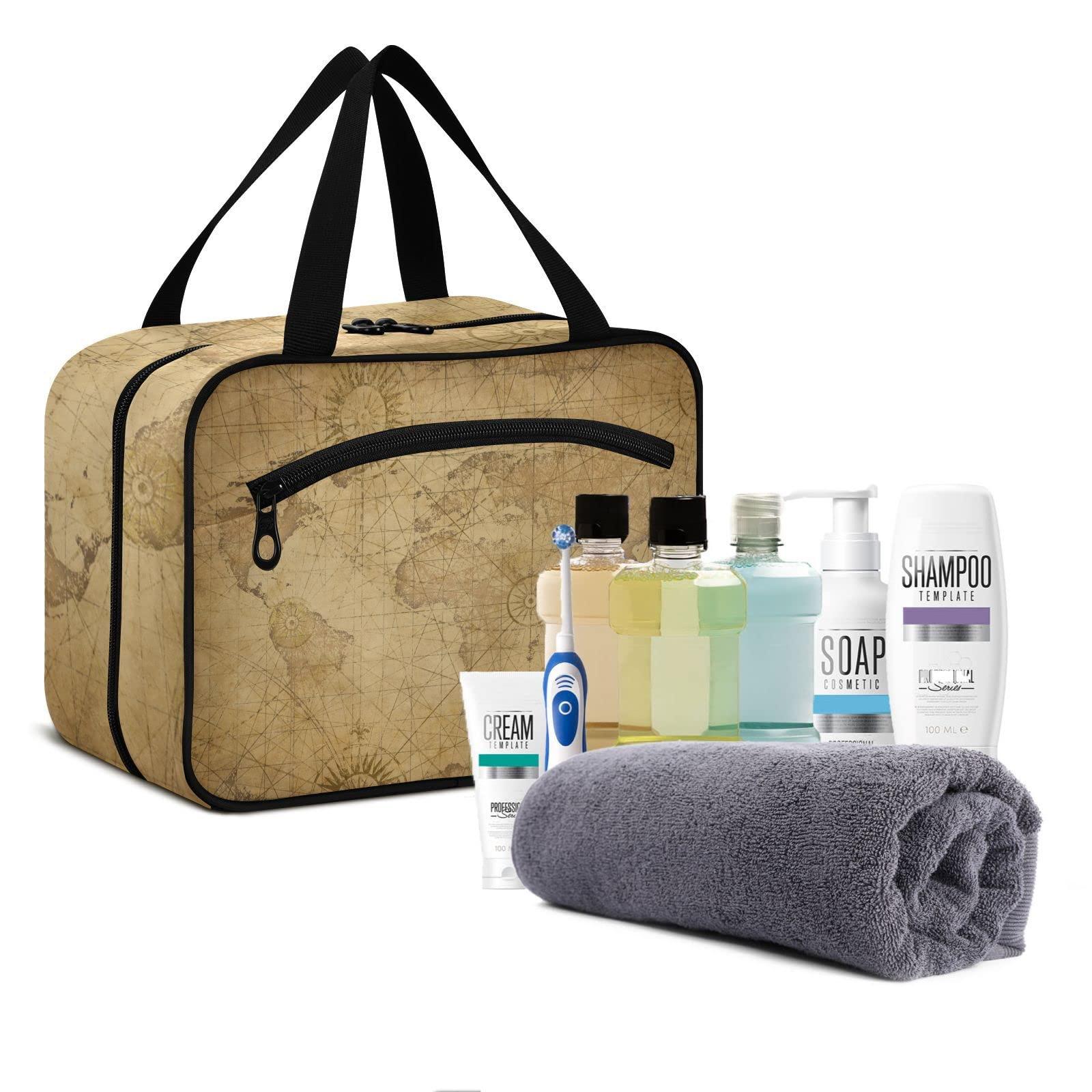 ZZKKO ZZKKO Travel Toiletry Bag for Men Retro World Map Hanging Travel Toiletry Bag Organizer Mens Toiletries Bag for Bathroom Water Resistant Multiple Compartments Large