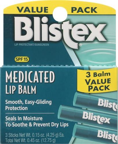 Blistex Blistex Medicated Lip Balm, 0.15 Ounce, 3 Count (Pack of 2) Prevent Dryness & Chapping, SPF 15 Sun Protection, Seals in Moisture, Hydrating Lip Balm, Easy Glide Formula for Full Coverage