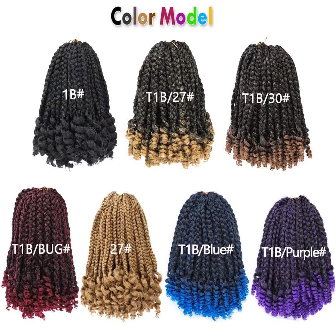 Alimiriam Purple Crochet Box Braids Curly Ends 10 inch 6 Packs Short Bob Box Braid Crochet Hair with Curly End Jumbo Crochet Braids Hair for KidsBlack Women(T1B/Purple#, 10\" 6 Packs)