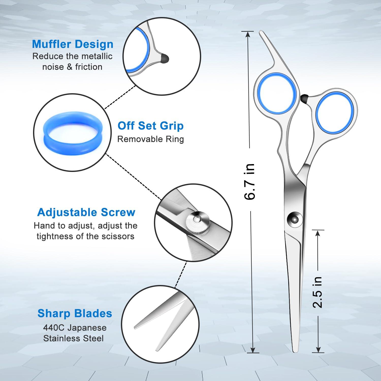 Sirabe Sirabe Hair Cutting Scissors Set, Professional Haircut Scissors Kit with Cutting Scissors,Thinning Scissors, Comb,Cape, Clips, Black Hairdressing Shears Set for Barber, Salon, Home