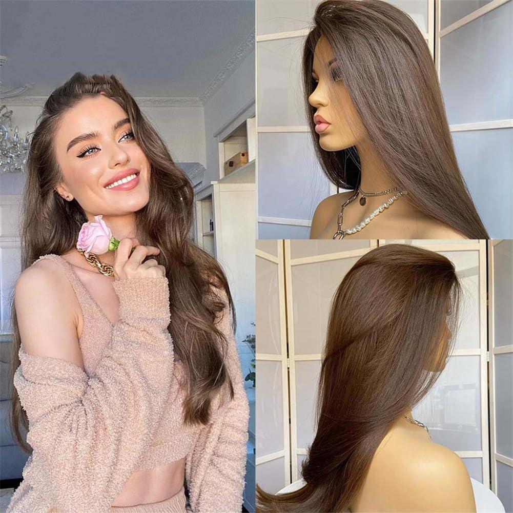 Generic Brown 13X4 Lace Front Human Hair Wigs For Women Pre Plucked 13X6 Straight Lace Frontal Wig 4X4 Closure Wigs 13x6 Frontal Wig 14inches#150 Density