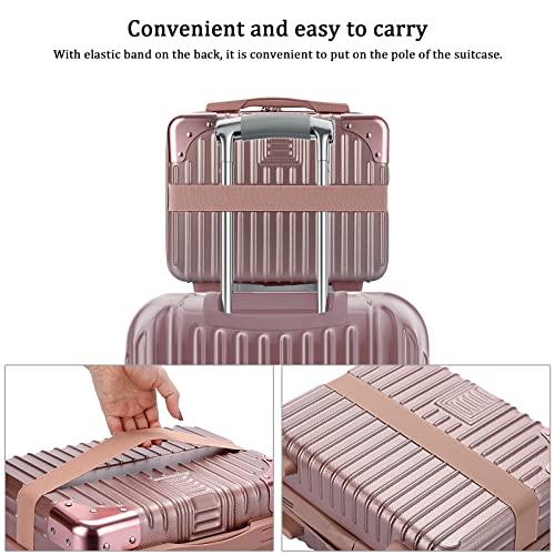 BSTKEY BSTKEY Portable Hard Shell Cosmetic Travel Case, Small Travel Hand Luggage with Elastic Band, Mini ABS Carrying Makeup Case Suitcase, Rose Gold