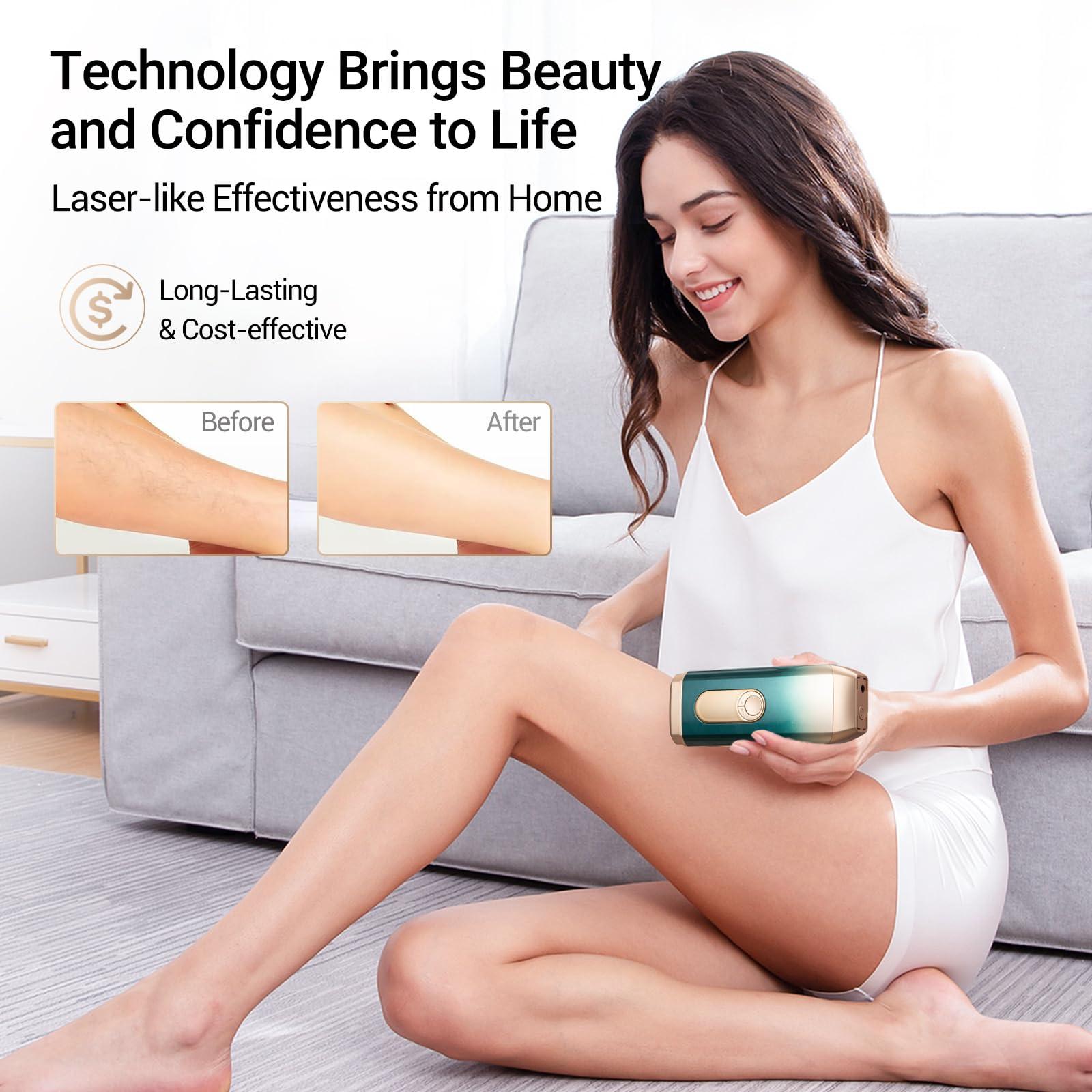 Sextupole IPL Laser Hair Removal for Woman and Men,Sextupole Hair Removal Device with Ice Cooling Care Function, Visible Results in 2 Weeks, Laser Hair Removal Care Painless Safe Gentle at Home Full Body,Green