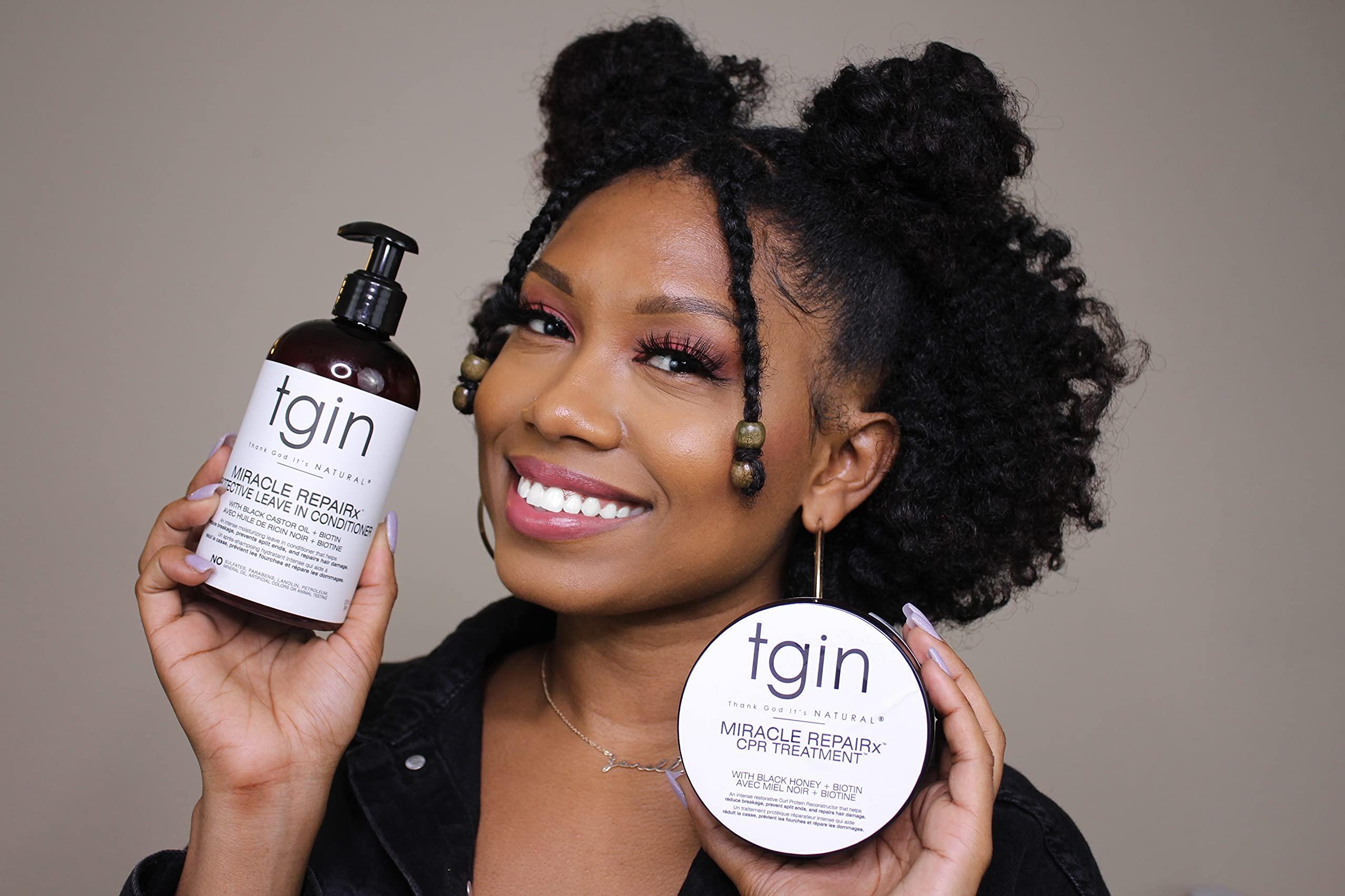 Thank God It's Natural tgin Miracle RepaiRx Curl Protein Reconstructor for Curly, Coily, and Wavy Hair, with Biotin and Black Castor Oil, Nourishes and Restores Damaged, Color-Treated Hair, 12 oz