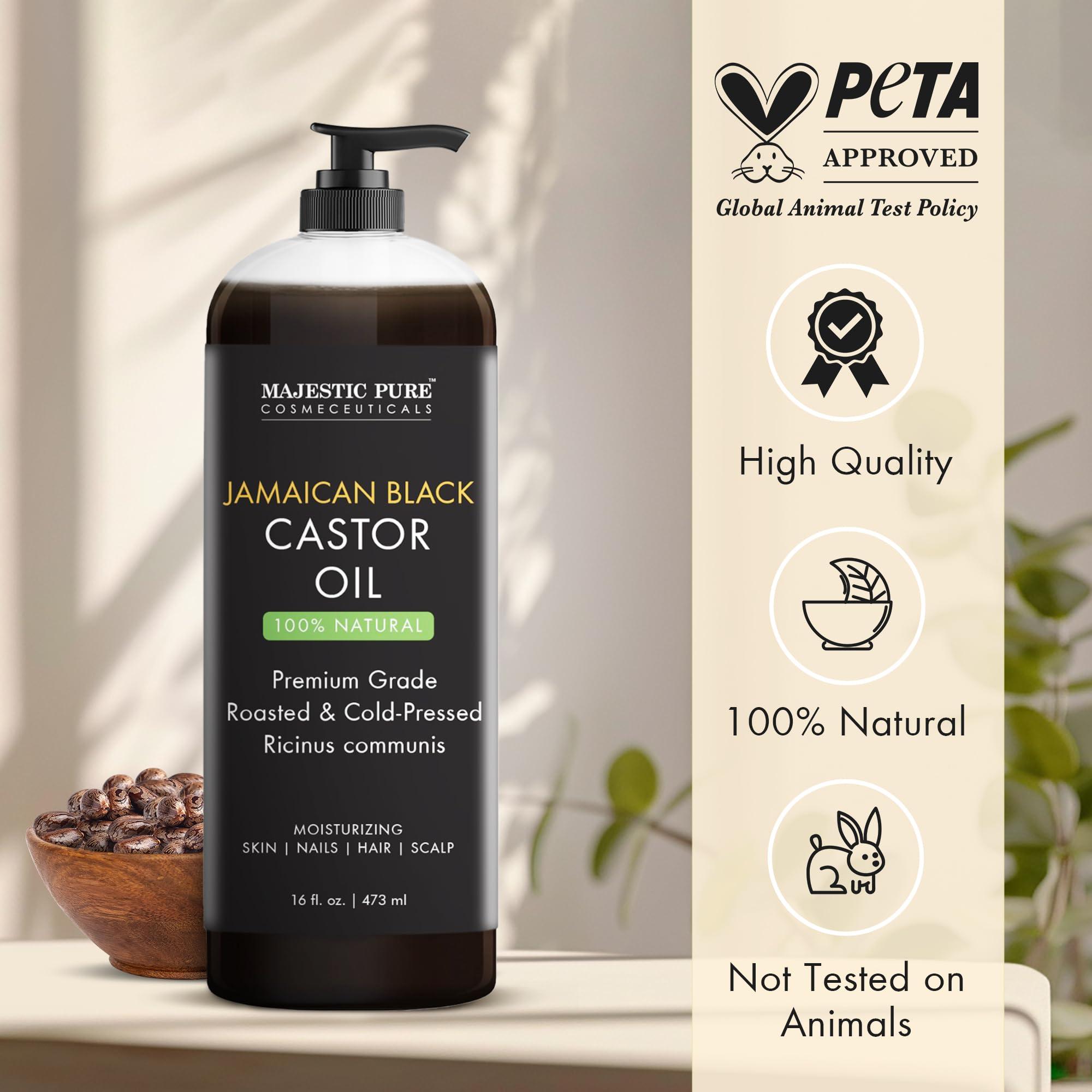 MAJESTIC PURE MAJESTIC PURE Pure Jamaican Black Castor Oil for Hair Care, Strengthening, Nourishing, and Volumizing Formula - Non GMO Verified, 16 Fl Oz