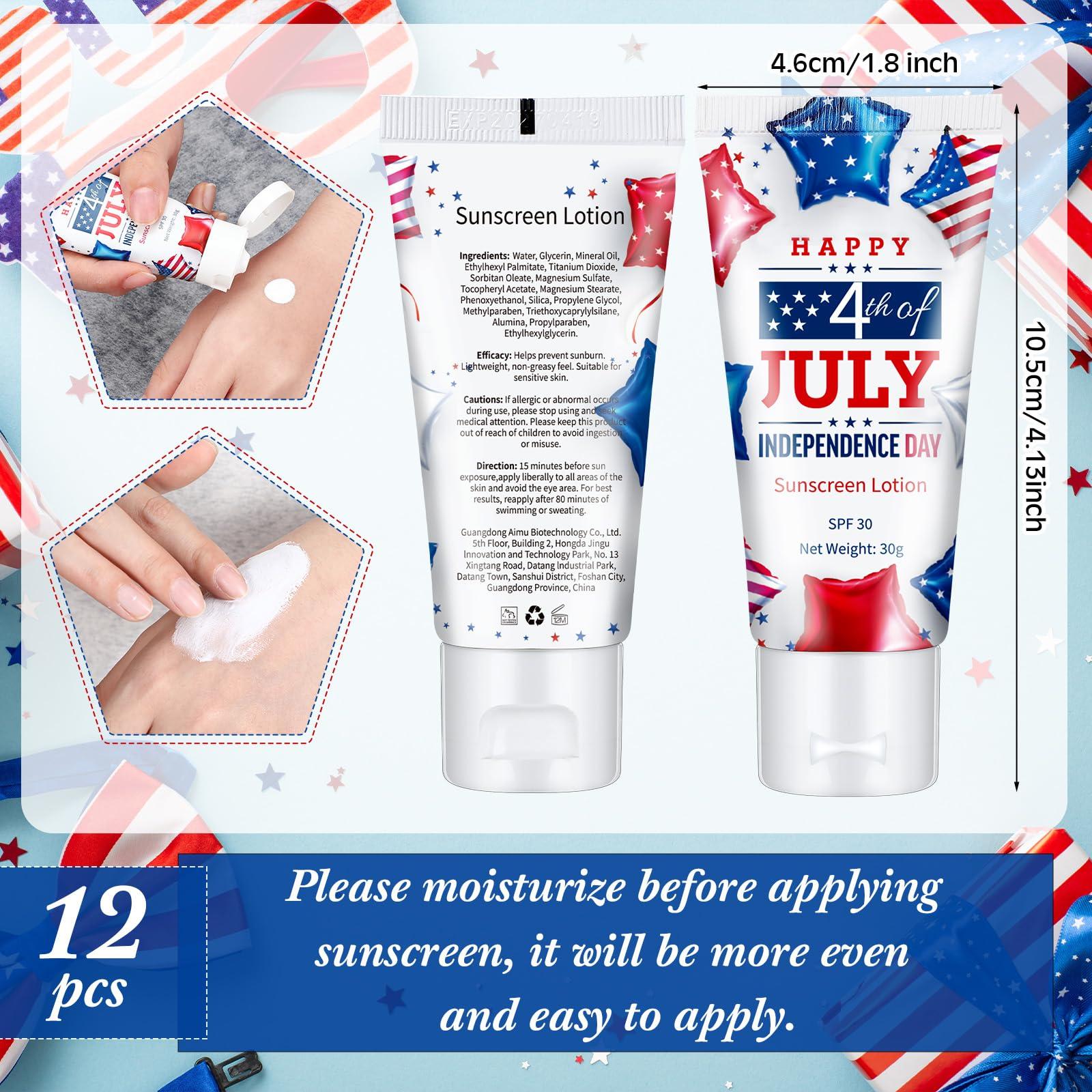 Dansib Dansib 12 Pcs Mini Sunscreen Bulk for Summer SPF 30 Water Resistant Sunscreen Lotion Bulk for Thank You Gifts Wedding Bridal Shower Favors Travel for Wedding Party (Independence Day)