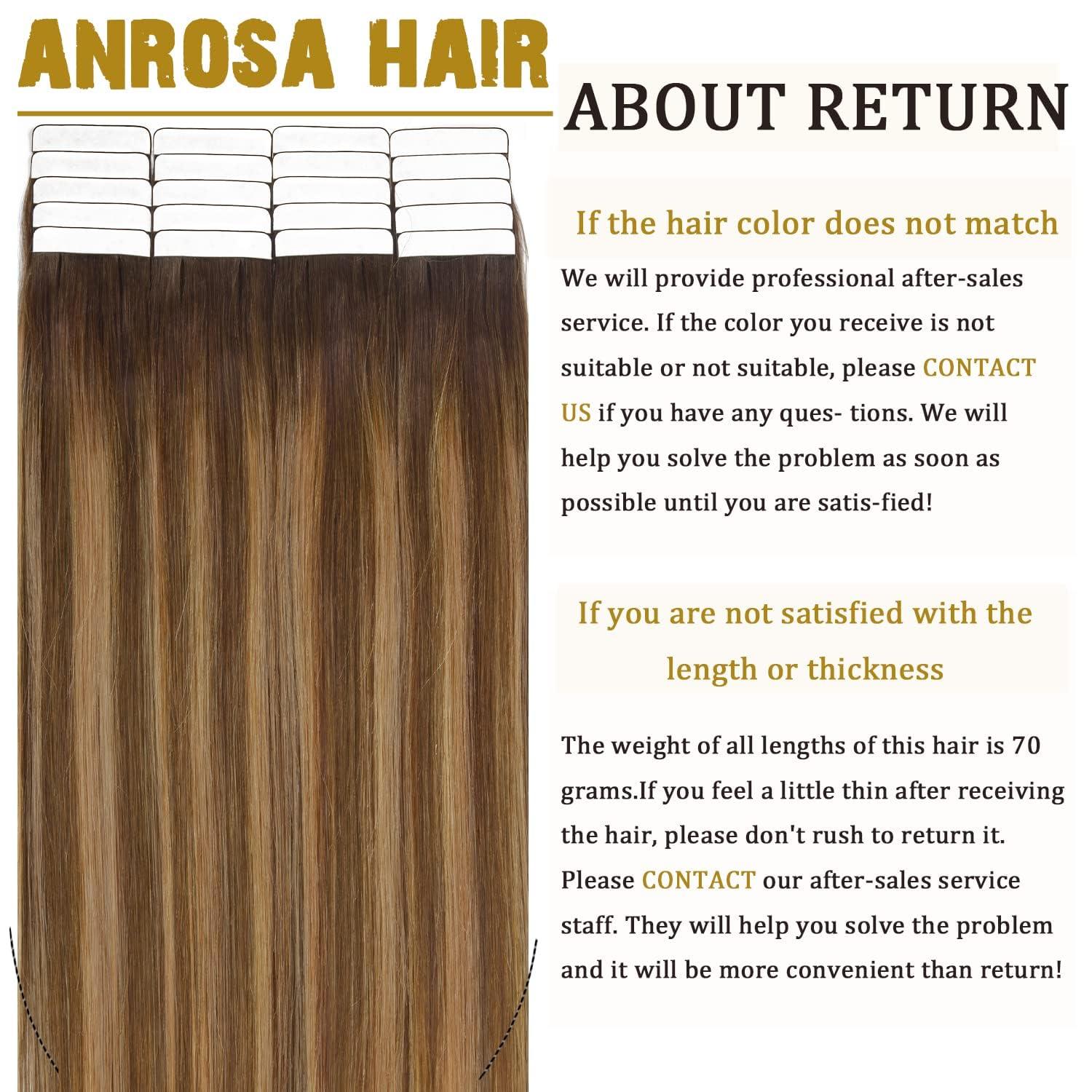 Anrosa Brown Tape in Hair Extensions Human Hair Skin Weft Natural Real Hair Extensions Human Hair Chocolate Brown to Caramel Blonde with Brown Roots Tape ins Human Hair Extensions 18 Inch 100g R4-4/27