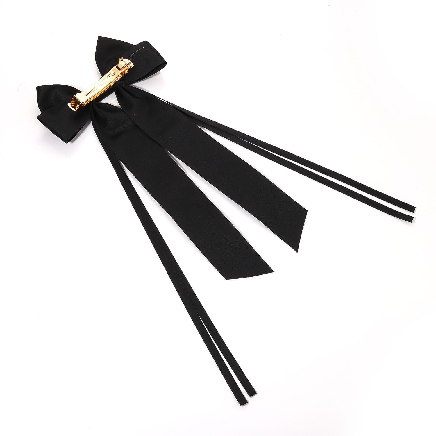 boderier Boderier Game Day Accessories Hair Bows for Women Football Hair Bow Clip Long Tail Satin Ribbon Bow Barrette Hair Clip Sports Fan Hair Accessories Beaded GAME DAY Black