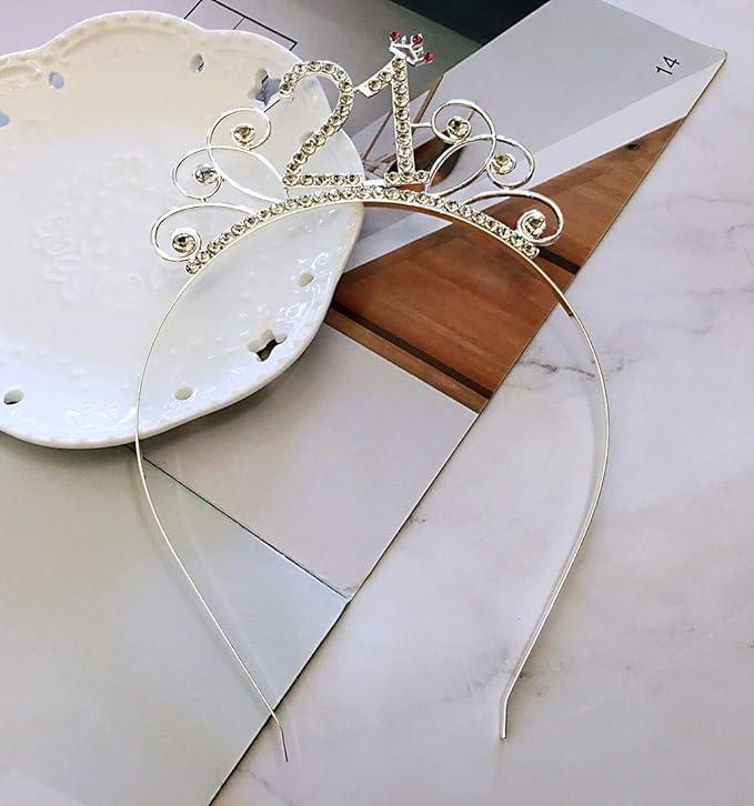 IETOSY IETOSY Silver Crown Headband Tiara - 21st Birthday Party Hair Accessory for Women and Girls