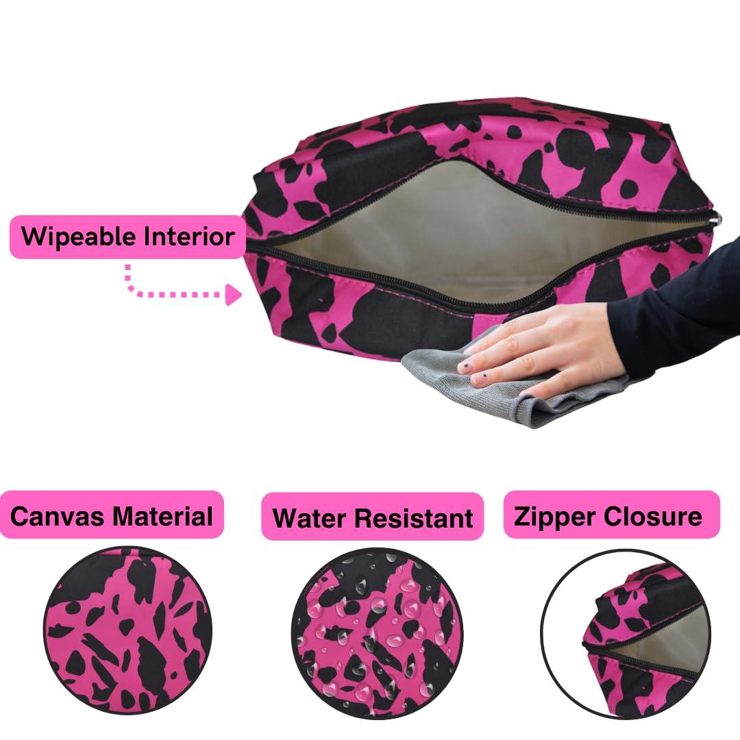 NGIL NGIL Makeup Bag for Women, Cute Cosmetic Bag, Lightweight Toiletry Make up Bag, Large Aesthetic Organizer Storage Pouch for Girls, Large Pouch, Toiletry Pouch (Hot Pink Cow- Hot Pink)