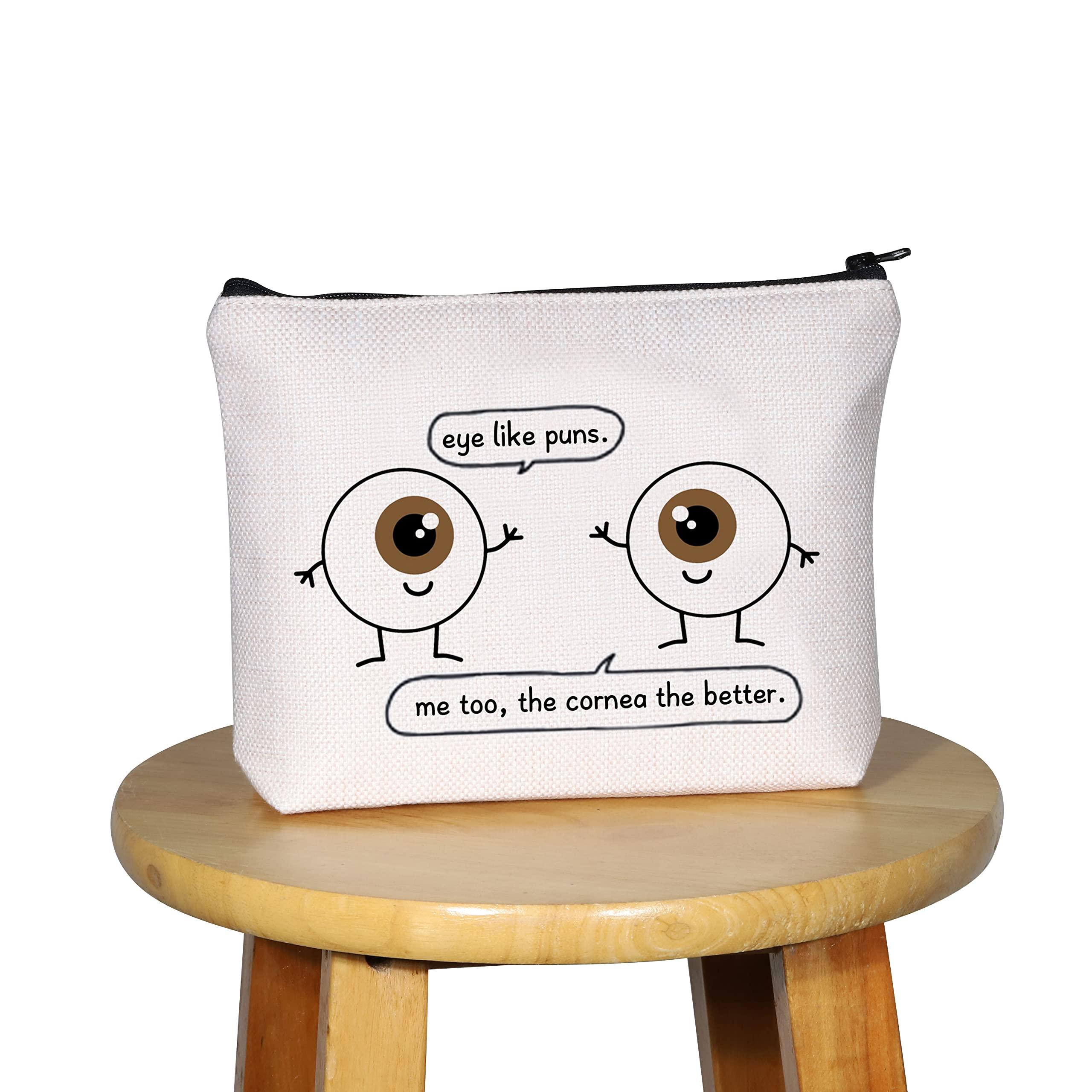 G2TUP G2TUP Eye Doctor Gift Eye Like Puns Makeup Bag Optometrist Ophthalmologist Cosmetic Bag Optician Gift Optometry Zipper Travel Bag (Eye Like Puns White Bag)
