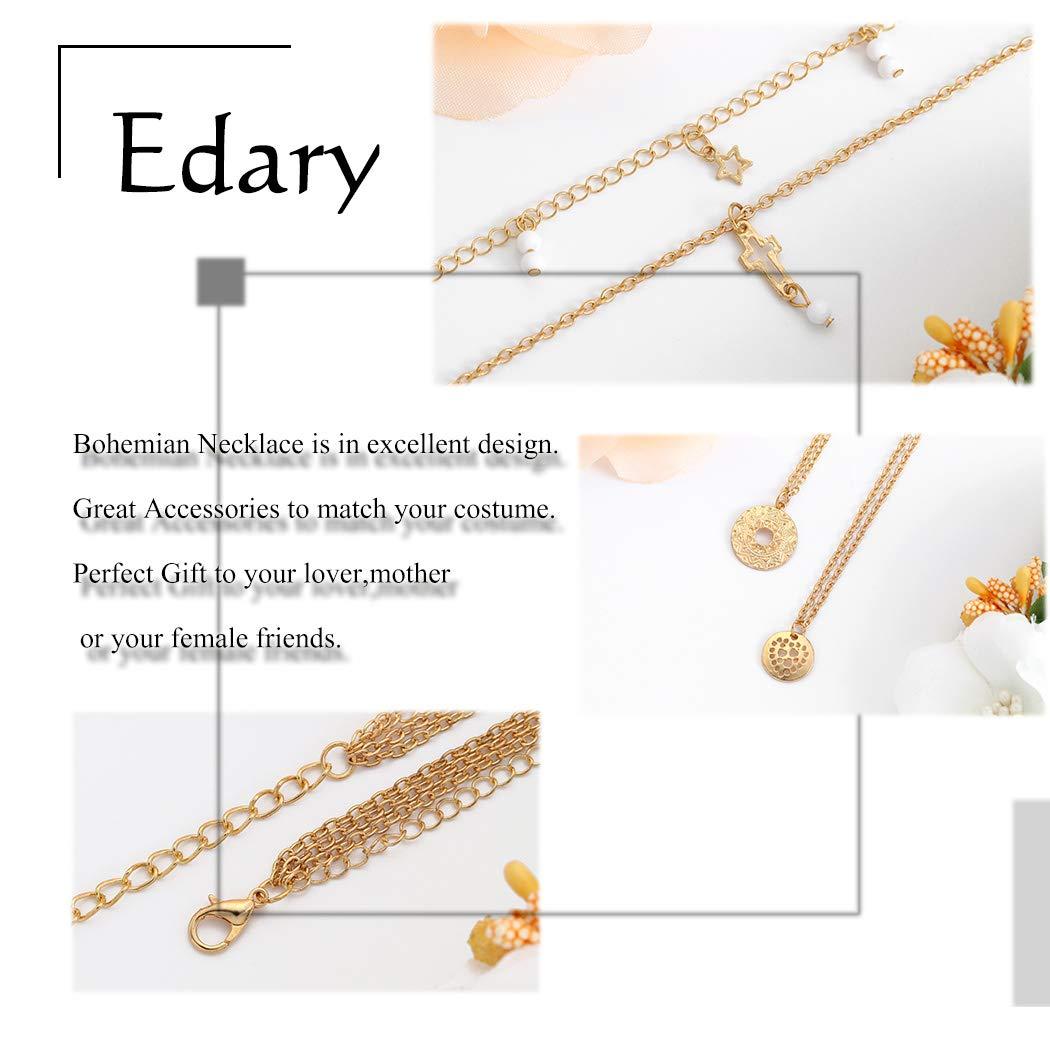 Edary Edary Boho Layered Necklace Gold Cross Pendants Beaded Necklace for Women.