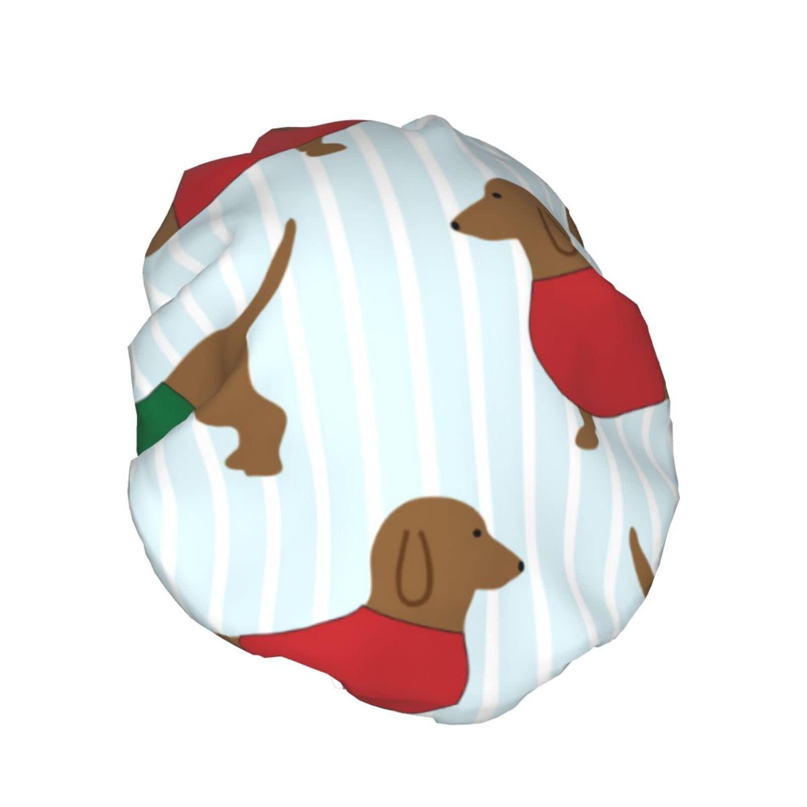 Faqcepg Dachshund Pattern Waterproof Shower Cap With Elasticized Hem Reversible Design For Shower Sleeping Bonnet Cap For All Hair Lengths