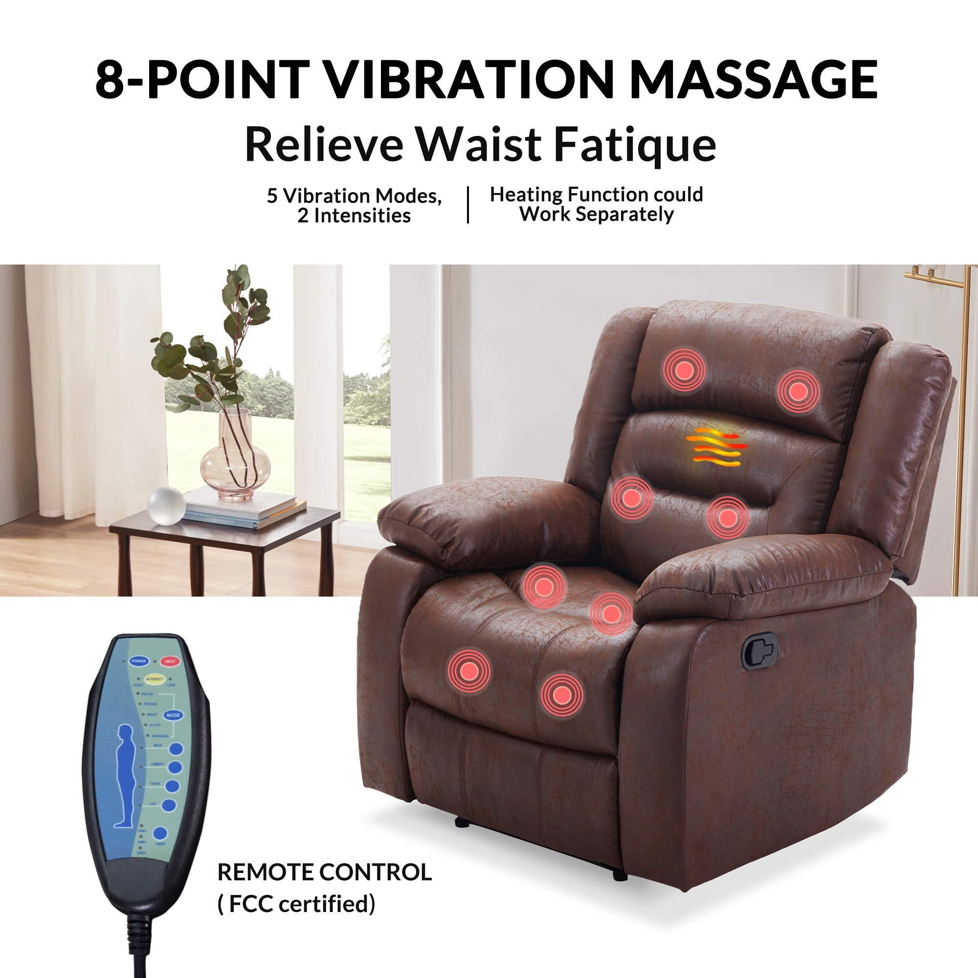 ele ELEOPTION ele ELEOPTION Massage Chair, Recline Chair with Heated Brown PU Leather Ergonomic Massage Lounge,135 Degree Recline Sofa for Elderly