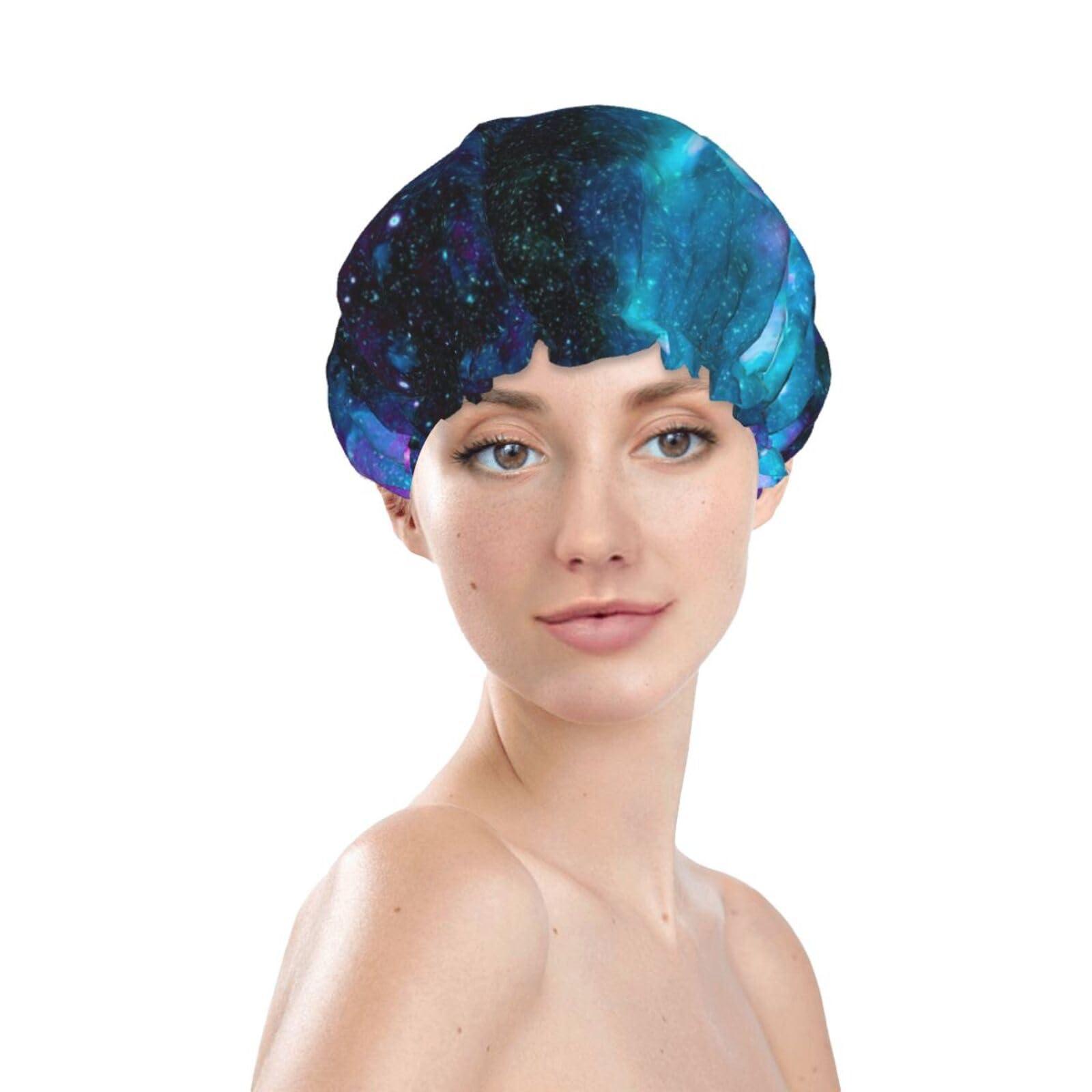 Berrihort Cool Star River Print Shower Caps & Elastic Band Stretch Hem Hair Hat,Reusable Shower Cap Double Layer