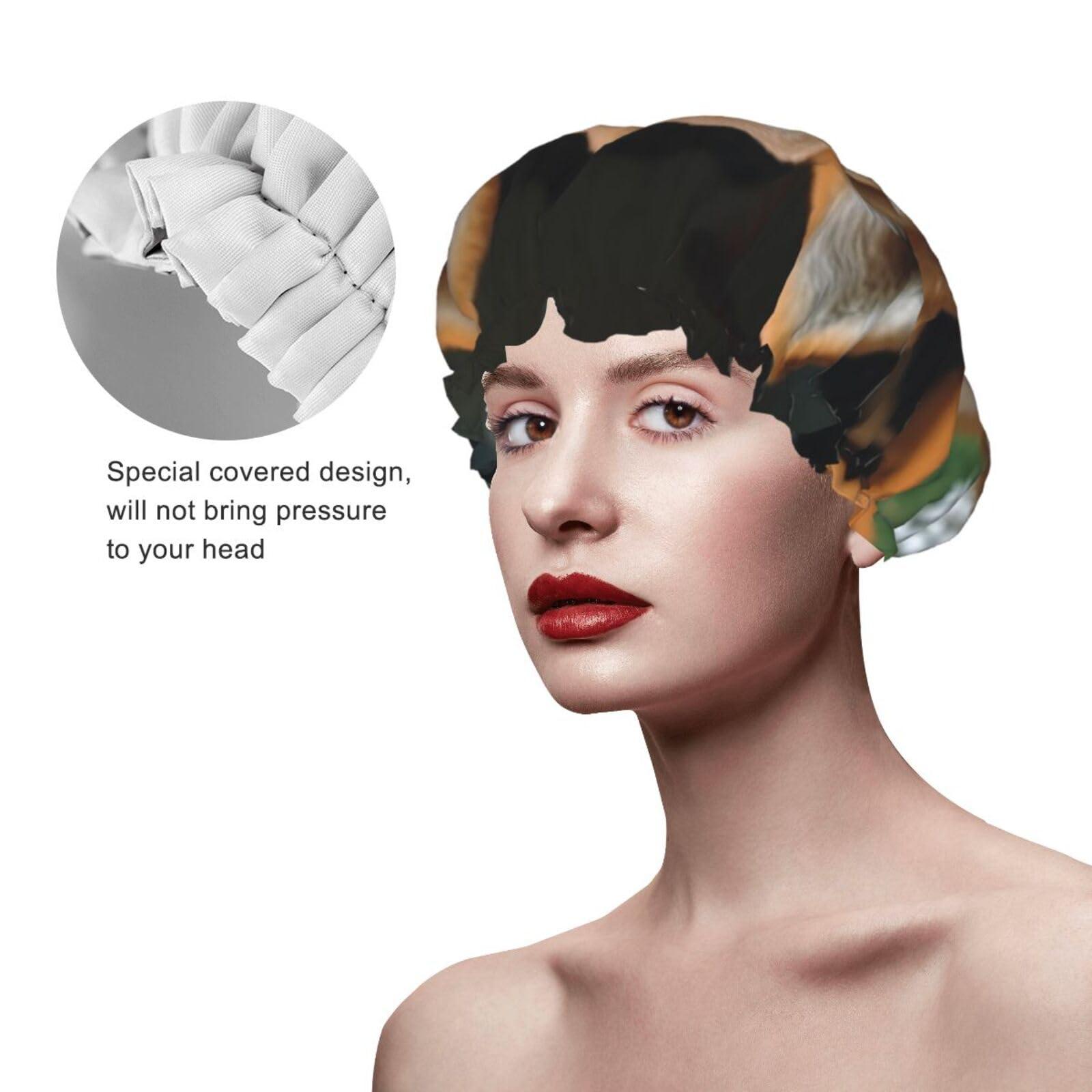 GFLFMXZW Shiba Inu Smile Tongue Out Shower Cap Reusable Double Layered Bath Cap Waterproof Hair Cap with Elastic Band Bathing Hat Spa Salon Shower Hat for Women Men