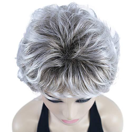 Lydell Lydell 10" Women's Short Soft Super Curly Wig Layered Natural Movement Synthetic Wigs (48T Light Gray with Dark Root)