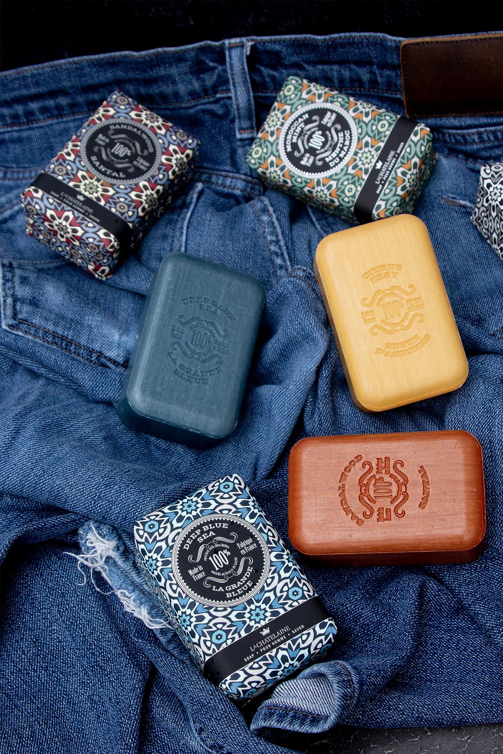 La Chatelaine La Chatelaine Soap Supply Tin Gift Set |Unisex, Men, Women| Plant-based shea butter bar soaps | Made in France | Natural and Organic | Large soap bars | Set of 6, 8.8 oz./250g bars - Gray Mosaic