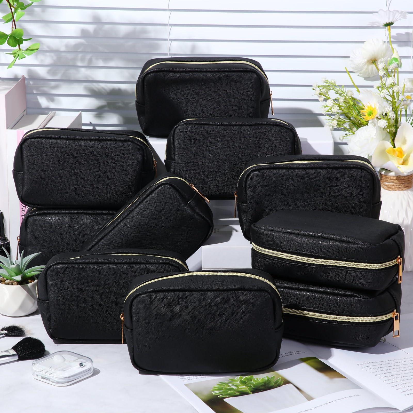 Sweetude Sweetude 10 Pcs Preppy Makeup Bag Bulk Cosmetic Bag Birthday Gift Return Gifts for Women Toiletry Pouch DIY PU Leather Skincare Pouch(Black)