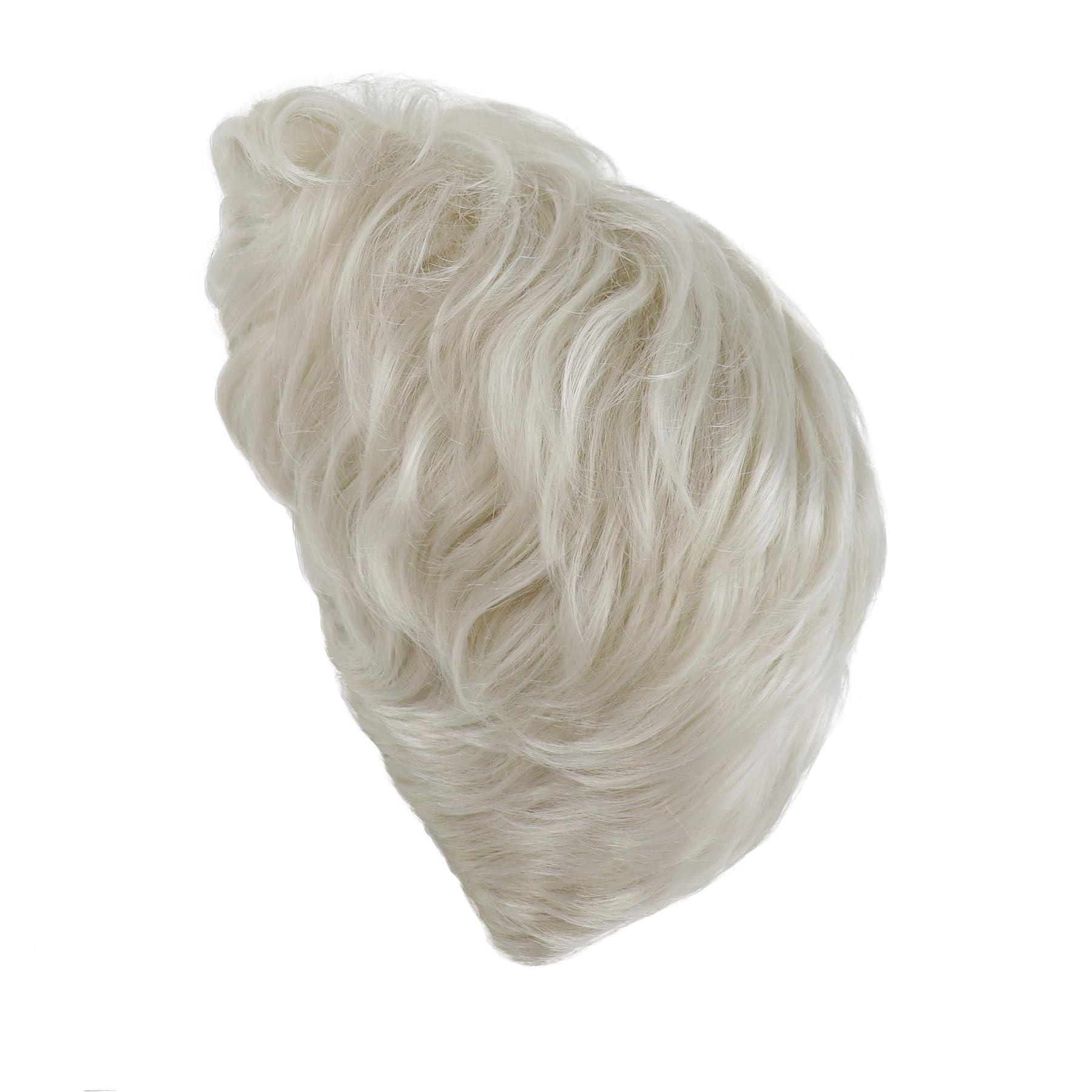 GNIMEGIL GNIMEGIL Platinum Blonde Short Old Lady Wig Set Synthetic Hair Grandma Wig for 100 Days of School Halloween Costume Granny Mommy Outfits White Women Curly Wig with Glasses, Necklace for Older Kids