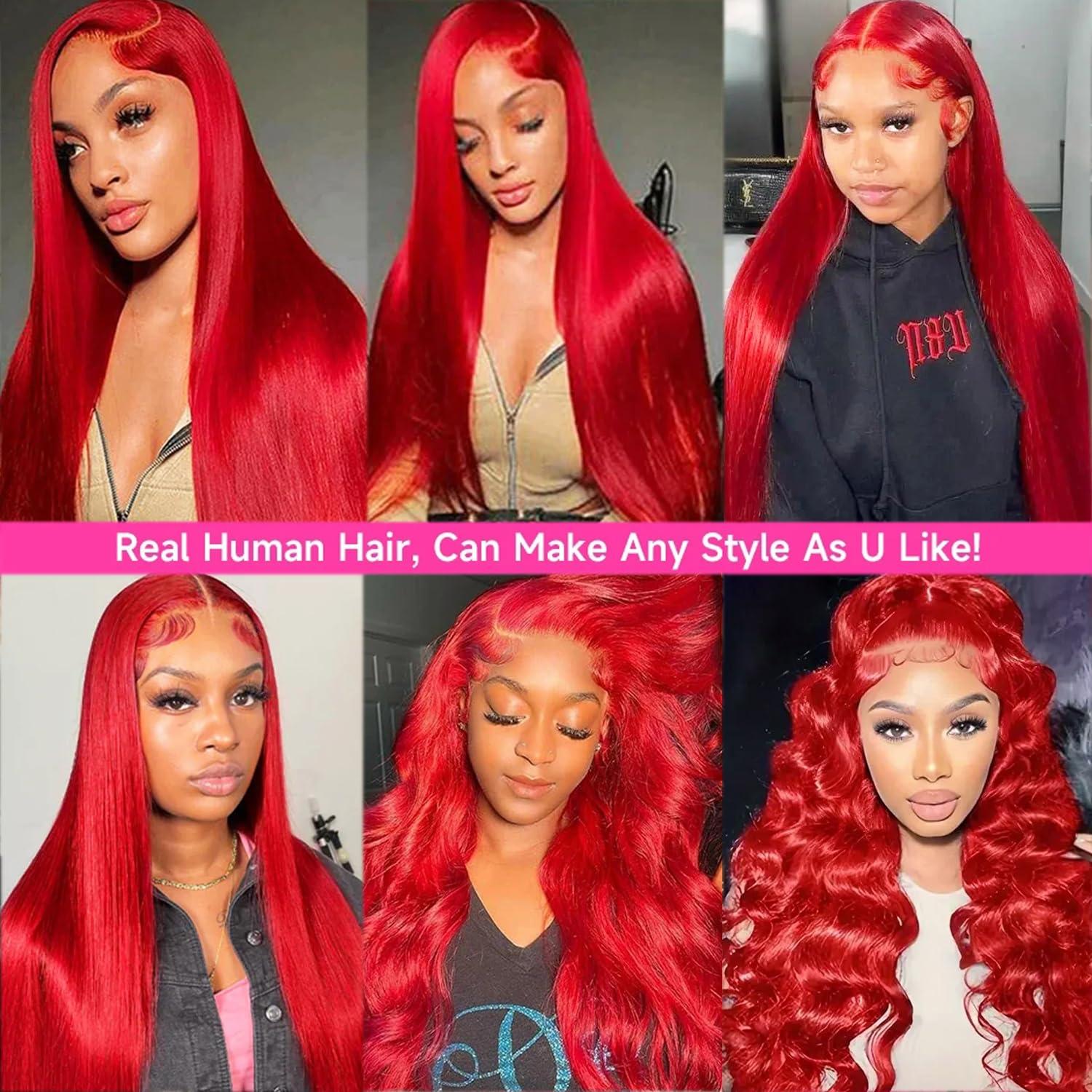 Benafee Red Wig Human Hair 30 Inch 13x4 Red Lace Front Wigs Human Hair 180% Density Deep Parting HD Lace Frontal Wig Human Hair Pre Plucked Colored Wigs Human Hair Bright Red Human Hair Lace Front Wigs