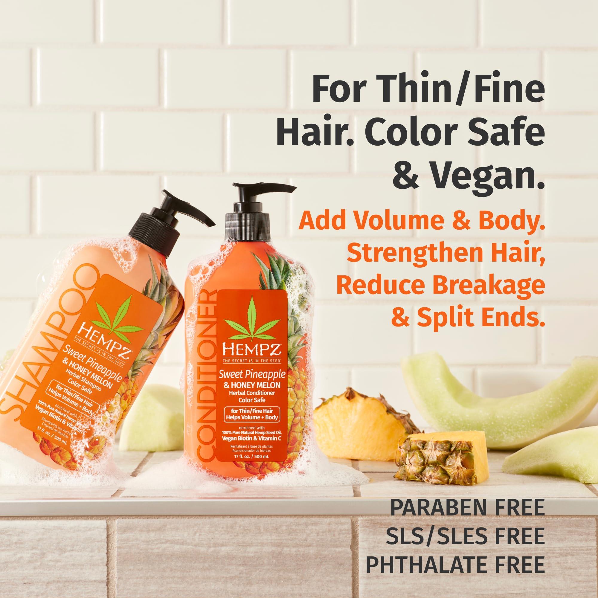 Hempz HEMPZ Hair Shampoo & Conditioner Set - Sweet Pineapple & Honey Melon Scent for Thin/Fine Dry, Damaged and Color Treated Hair, Hydrating, Softening, Moisturizing with Biotin Duo Set - 33.8 fl oz