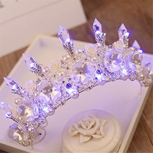 Bridal headdress Luminous Crown Women Brithday Party Wedding Hair Decorations Led Lights Tiara Crown Bride Flower Queen Crown Hair 158 Blue Light