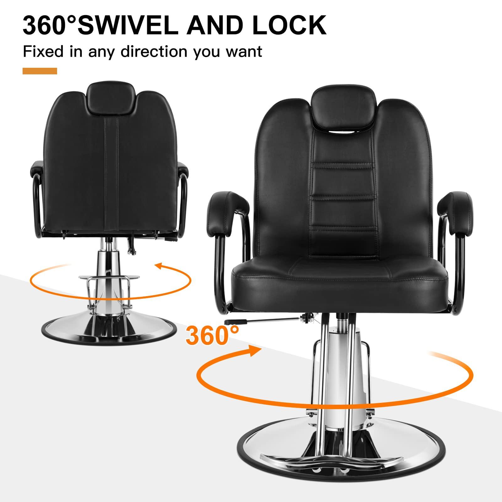 Artist hand Artist hand Barbers Chairs, Heavy Duty Hydraulic Reclining Salon Chair Spa Furniture Shampoo Reclining Extra Wider Seat Beauty Hair Salon Equipment(Black)