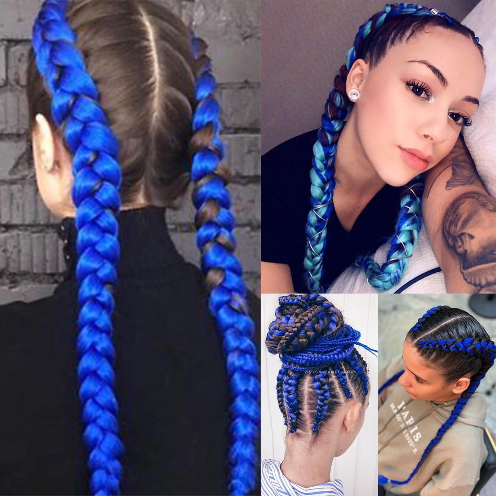 Savasana Blue Pre stretched Braiding Hair, 26 Inches Box Braids Hair Extensions, 6 Packs Yaki Texture Braiding Hair Pre stretched