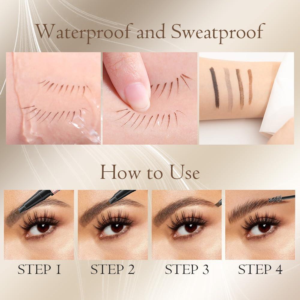 ROWPOZ 2024 New 2-in-1 Eyebrow Pencil with Gel, Dual-Ended 3D Microblading Magic Eyebrow Pen with 4 Tip & Eyebrow Brush, Waterproof Eyebrow Pencil Makeup Long-Lasting Eyebrow Pen for Women (Black)