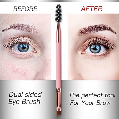 DELAYNOMORE77 Duo Eyebrow Brush, Spoolie Brush and Angled Brow Brush Eyelash Brush for Eye Makeup. (5pcs, Pink)